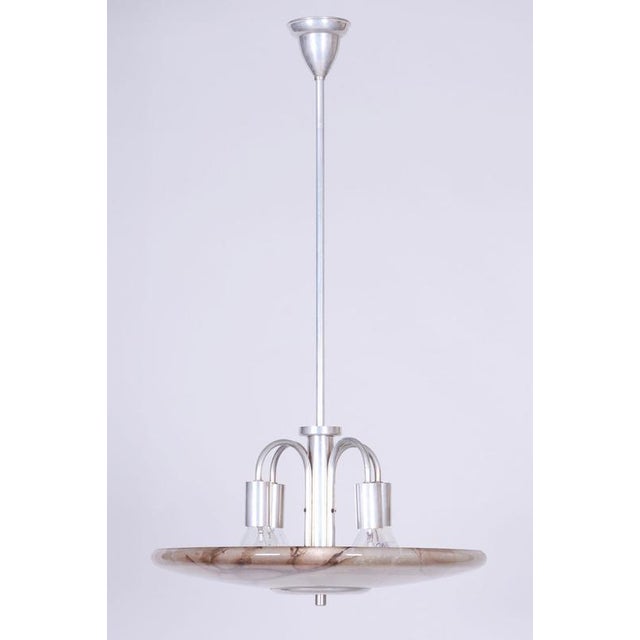 Art Deco Chandelier in Aluminium and Marbled Glass, Czech, 1940s For Sale - Image 10 of 14