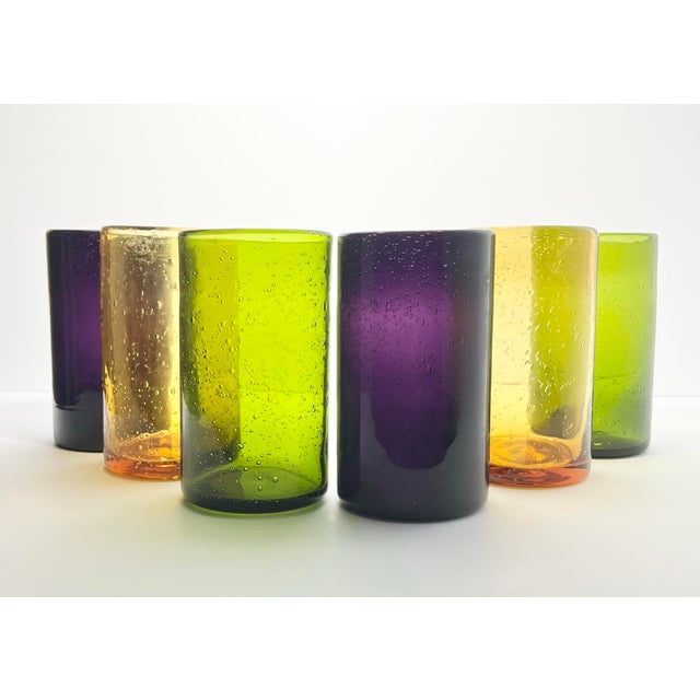 6 Colorful Blown Highball Tumbler Drinking Glasses 5 3/4” 18oz Excellent condition. No chips, cracks, or fleabites. Height...