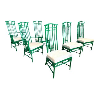 Rattan Pagoda Style Dining Chairs by McGuire For Sale