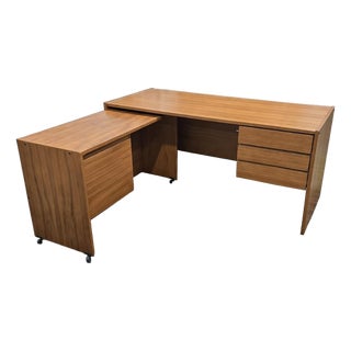 Mid-Century Modern Two-Piece Teak Executive Desk With Locking Drawers and File Cabinet For Sale