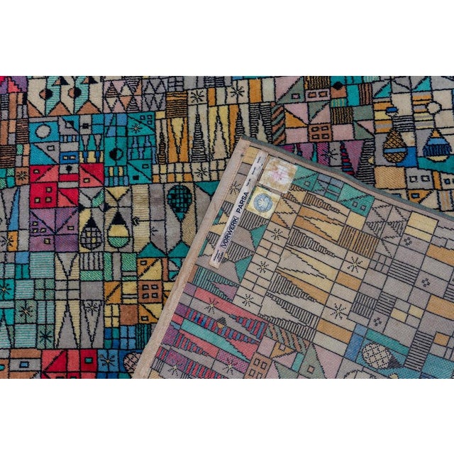 German Pop Art Blue and Green Wool Rug from Vorwerk, 1960s For Sale - Image 12 of 13
