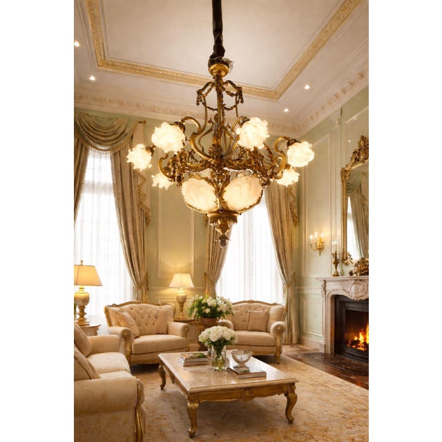 1860 French Artisan Louis XVI Gold Bronze Chandelier For Sale - Image 18 of 18