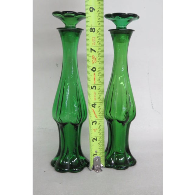 Avon Emerald Green Glass Flower Stoper Empty Perfume Bottles a Pair For Sale In Miami - Image 6 of 12