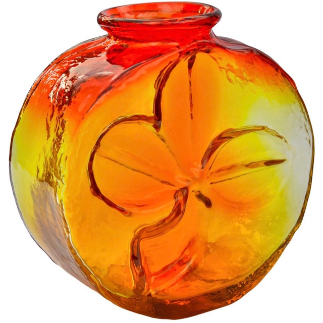 Stunning, rare and very heavy antique art-glass vase and centerpiece, elegantly hand-blown in a remarkable sleek...