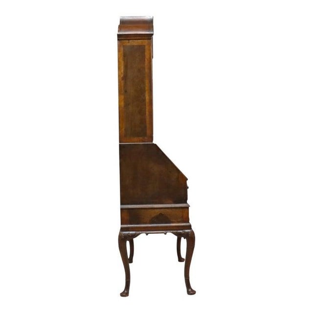 Burl & Carved Walnut Slant Front Marquetry Secretary Desk C1900 For Sale - Image 15 of 16