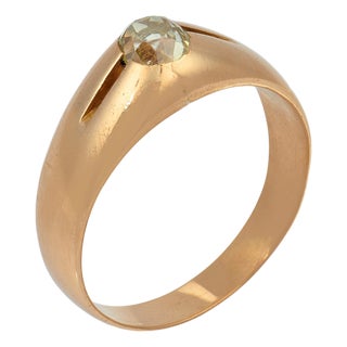 19th Century Victorian Old Mine Cut Fancy Color Diamond 18k Rose Gold Bezel Engagement Ring, Size 12.75 For Sale