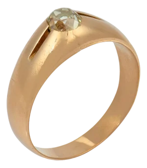 19th Century Victorian Old Mine Cut Fancy Color Diamond 18k Rose Gold Bezel Engagement Ring, Size 12.75