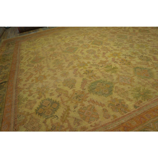 Textile 1900s Orange Peach Floral Geometric Antique Turkish Oushak Rug 17' 6" X 18' Knotted Pile Wool Carpet For Sale - Image 7 of 11