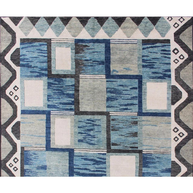Scandinavian Piled Rug by Keivan Woven Arts, 8x10 Geometric Design Blue For Sale - Image 4 of 13