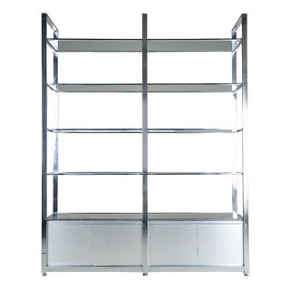 Steel Bookcase with Glass Shelves, 1970s For Sale