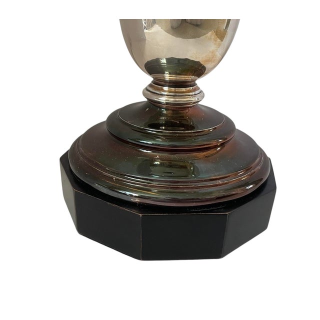 Wood Large Ralph Lauren Hurricane Original Candle Holder. Glass, Silver Wood Base 23”x10” For Sale - Image 7 of 8