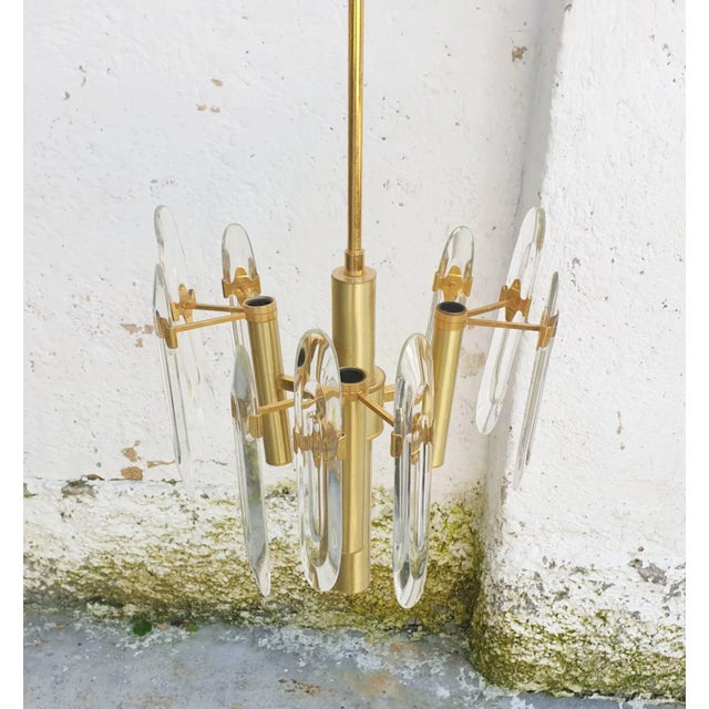 Mid-Century Modern Italian Brass & Crystal Glass Chandelier by Gaetano Sciolari for Sciolari, 1966 For Sale - Image 6 of 12