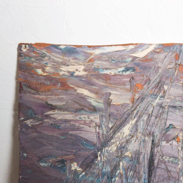 1970s Sgraffito Art Abstract Sail Boats Oil Canvas Modern For Sale - Image 4 of 10