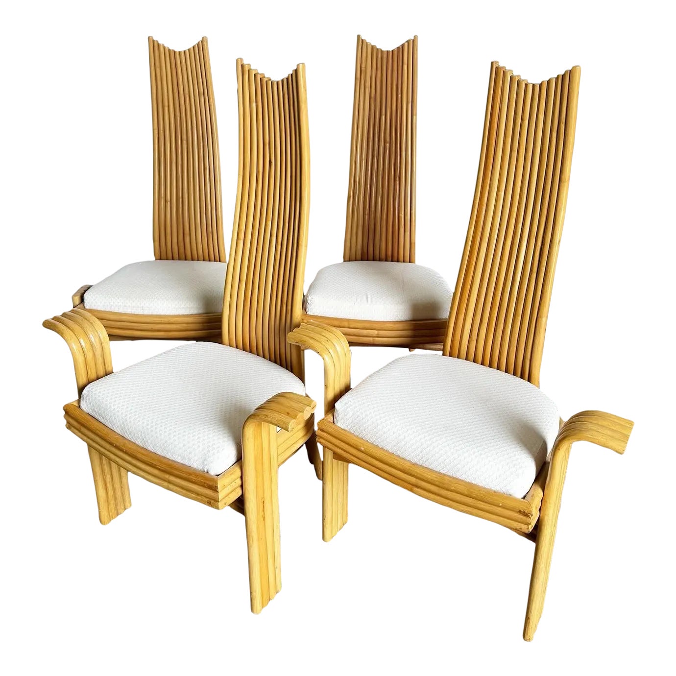 Boho Chic High Back Rattan Dining Chairs - Set of 4 | Chairish