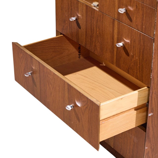 Directional Mid Century Walnut and Chrome Armoire Dresser For Sale - Image 9 of 10