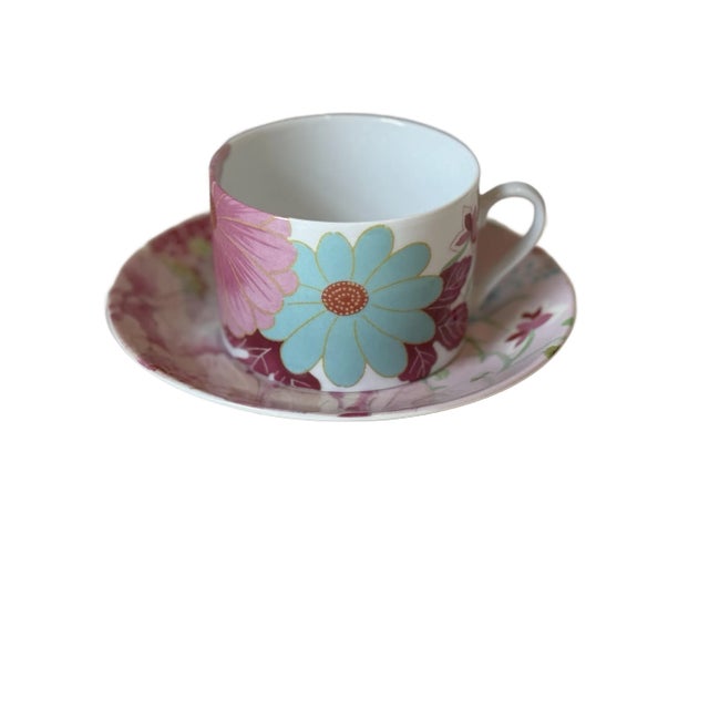 Kenzo Akiko Tea Cup and Saucer, Set of 2 by Des Limoges For Sale