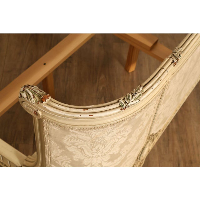 Antique French Louis XVI Style Painted & Upholstered Full Size Bed Frame For Sale - Image 12 of 18