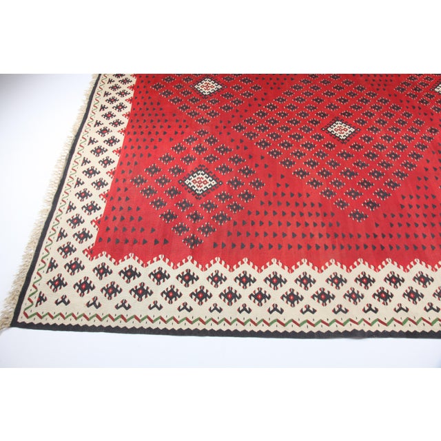 1920's Fine Antique Sarkoy Flatweave Kilim in Red & Ivory-8'11' X6 7'' For Sale - Image 4 of 12