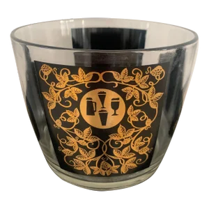 Ice Bucket Mid-Century Modern Black & Gold Glass