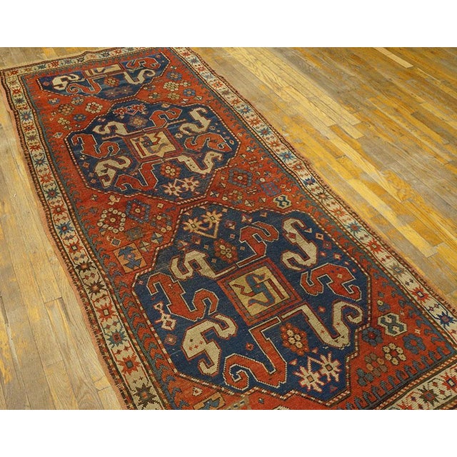 1900s Red Geometric Antique Caucasian Chondzoresk Kazak Rug 3' 6"x7' 9" Handknotted Wool Carpet For Sale - Image 4 of 18