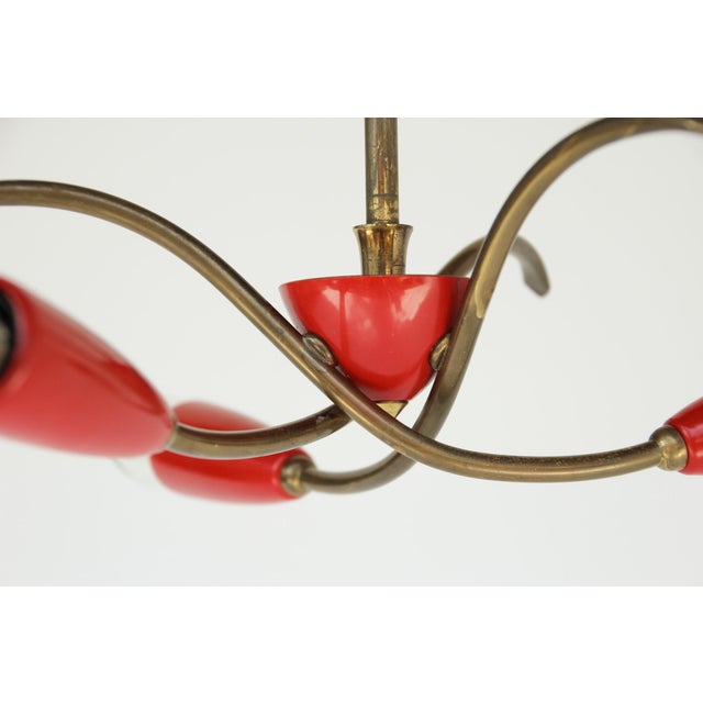 Red Small Italian Pendant Lamp in the style of Stilnovo, 1950s For Sale - Image 8 of 11