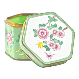 Last Call! Green Hexagonal Chinese Enamel Box For Sale