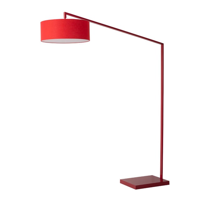 Stretch Arc Floor Lamp - 87", Red Finish, Sturdy Rectangular Base, Dimmer Switch For Sale In Los Angeles - Image 6 of 18