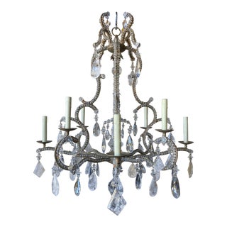 1997 Dennis & Leen Vintage French Style Chateau Chandelier With Rock Crystal Trim and Beaded Frame For Sale