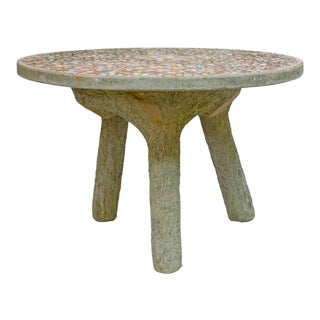 Whimsical Emile Taugourdeau French MidCentury Mosaic Faux Bois Outdoor Garden Table For Sale