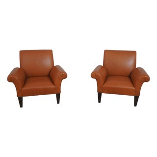 Pair of George Smith Butterfly Leather Club Chairs For Sale