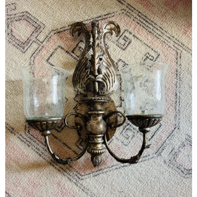 Vintage Silver Double Hurricane Wall Candle Sconce For Sale - Image 4 of 8