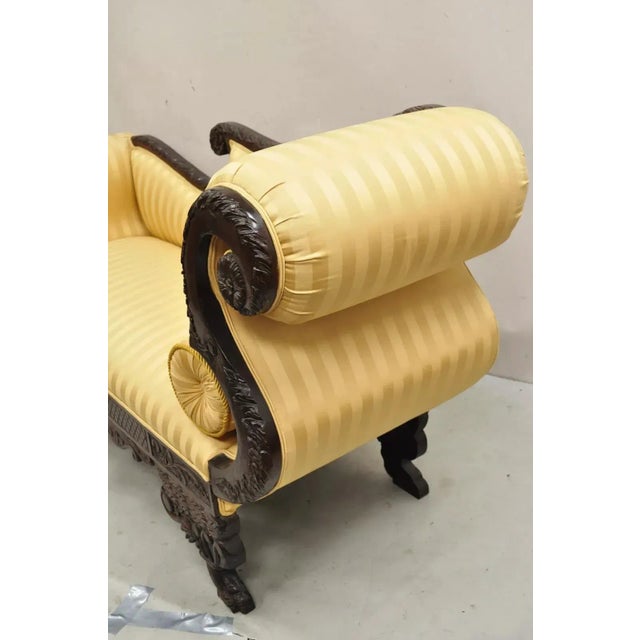 Late 19th Century Antique American Empire Figural Carved Mahogany Recamier Gold Chaise Lounge Sofa For Sale - Image 11 of 12