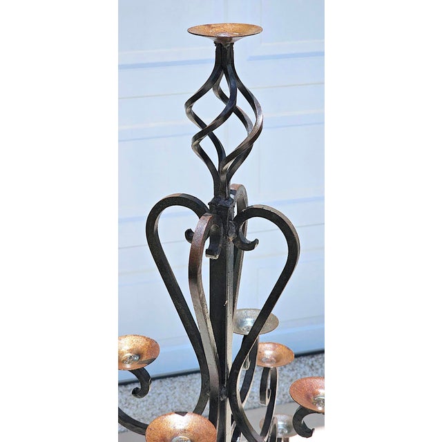 Monumental 13-Light Mexican Hand-Forged Wrought Iron Floor Candelabra – Spanish Colonial Hacienda Style, 65” Tall For Sale - Image 4 of 18