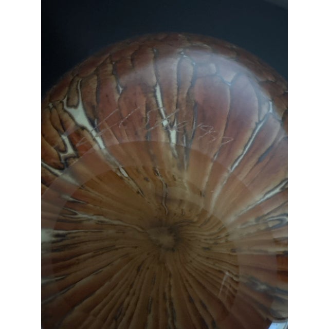 Murano Style Leopard Tortoise Brown and Beige Signed Art Glass Large Vase For Sale In Detroit - Image 6 of 7