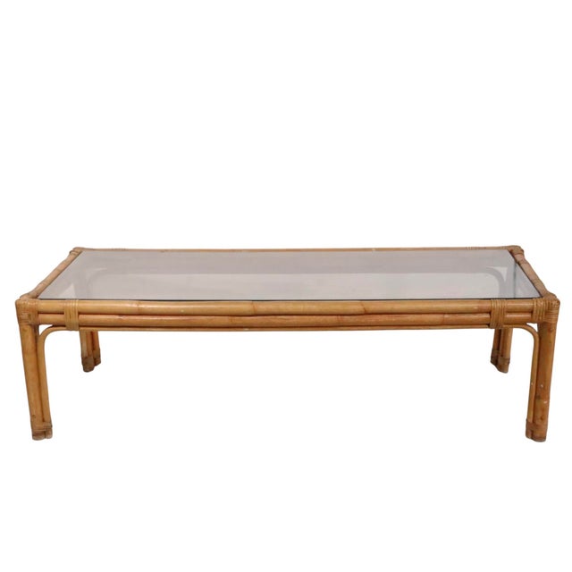 Mid Century Glass Top Bamboo Coffee Table For Sale - Image 9 of 14