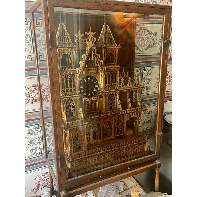 Large Antique Victorian Fretwork Clock Case Castle in Cabinet For Sale - Image 11 of 15