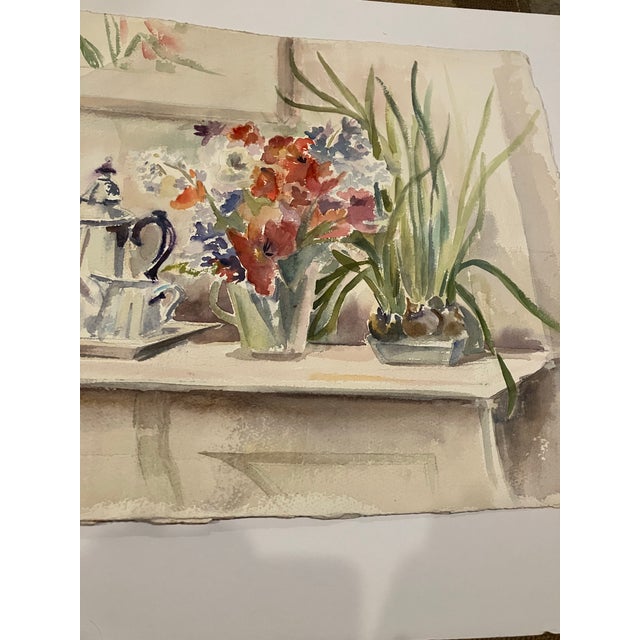 1980s 1980’s Original Impressionist Still Life Watercolor Painting Flowers & Pots For Sale - Image 5 of 5