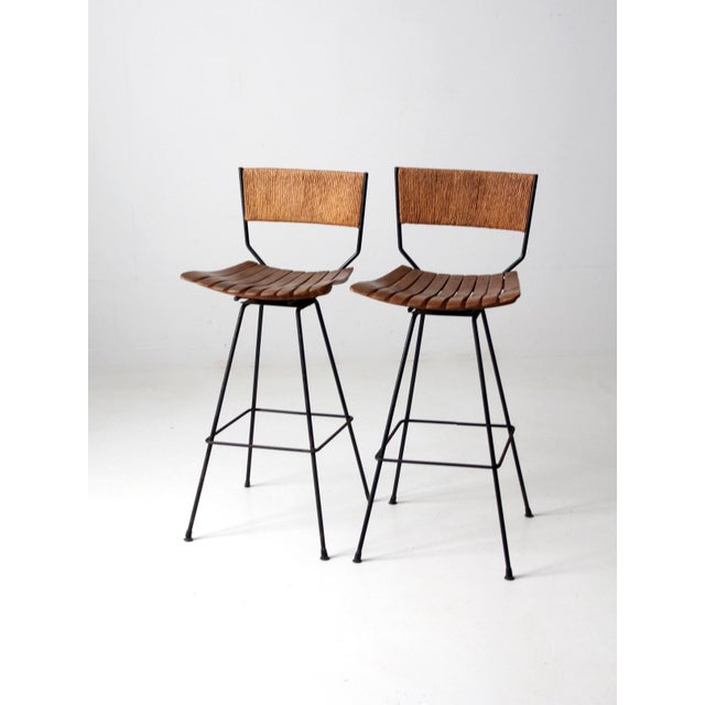 Wood Mid-Century Stools Pair For Sale - Image 7 of 17