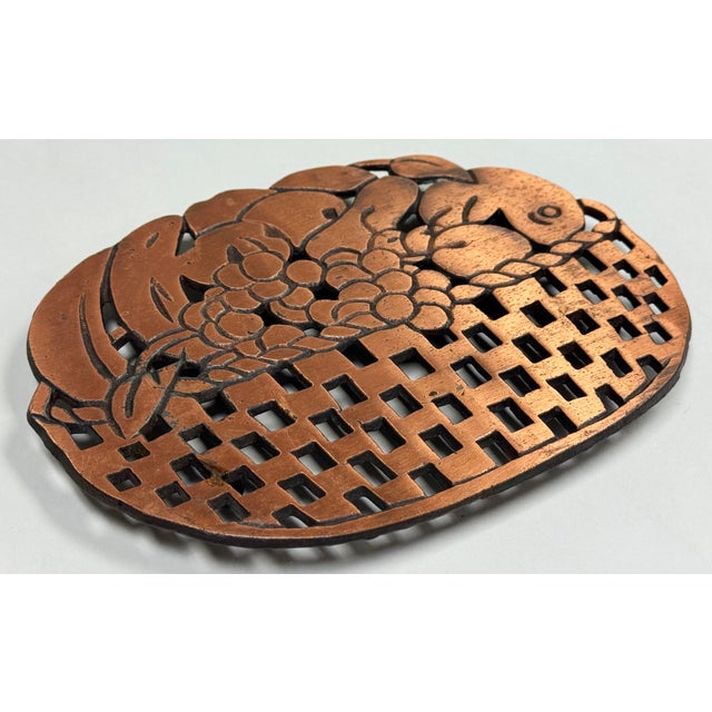 Vintage Fruit Basket Motif Copper Trivet For Sale - Image 4 of 5