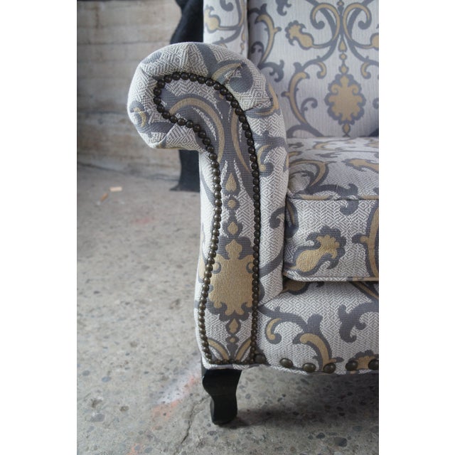 Wood Late 20th Century Arhaus Cambridge Oversized Nailhead Wingback Club Lounge Armchairs For Sale - Image 7 of 12