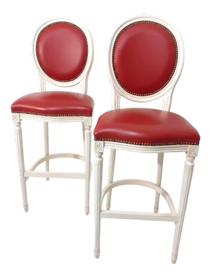 Late 20th Century Luigi 16 Style Ivory and Padded Bordeaux Stools - a Pair