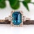 6.6Ct Blue Zircon Diamond Halo Ring in Solid 14k Gold – Emerald Cut, 10x7mm, Size 6.75 For Sale - Image 4 of 7