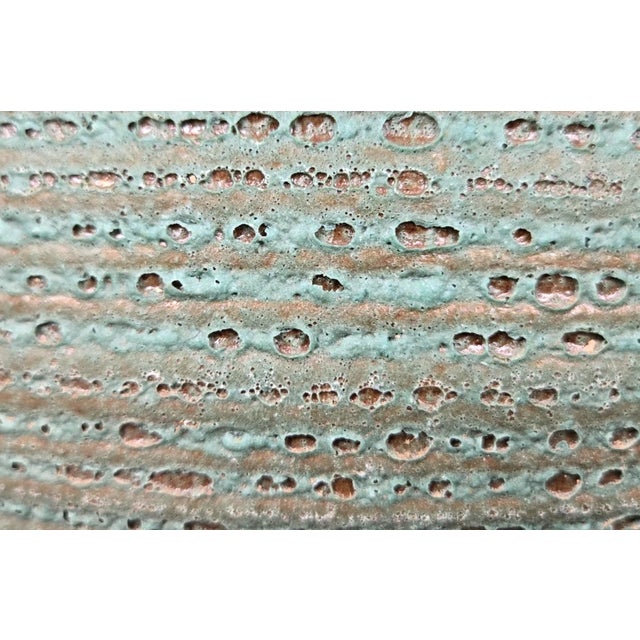 Late 20th Century Ribbed Pottery Planter With Green Volcanic Lava Crater Glaze For Sale - Image 10 of 18