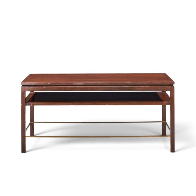 Edward Wormley for Dunbar Mid Century Mahogany and Brass Coffee Table This coffee table measures: 48 wide x 28 deep x 22...