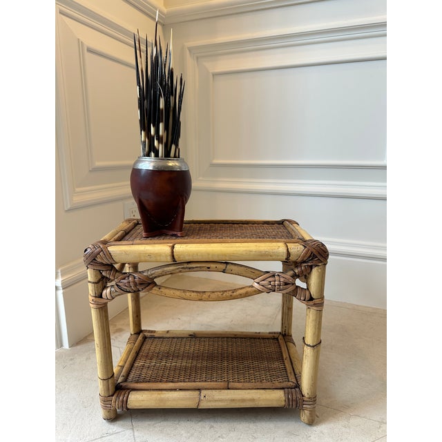 Vintage French Rattan and Cane Small Table For Sale - Image 11 of 16