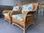 Brown Vintage Henry Link for Lexington Woven Rattan and Wicker Lounge Armchairs With Floral Upholstery | Pair For Sale - Image 8 of 14