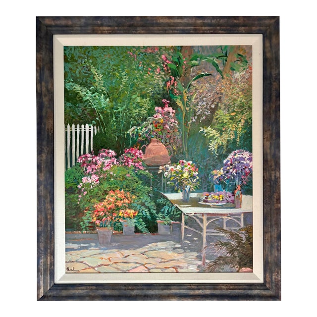 Contemporary Large Botanical Garden Landscape Oil Painting, Framed For Sale
