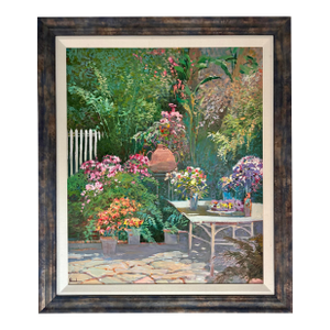Contemporary Large Botanical Garden Landscape Oil Painting, Framed