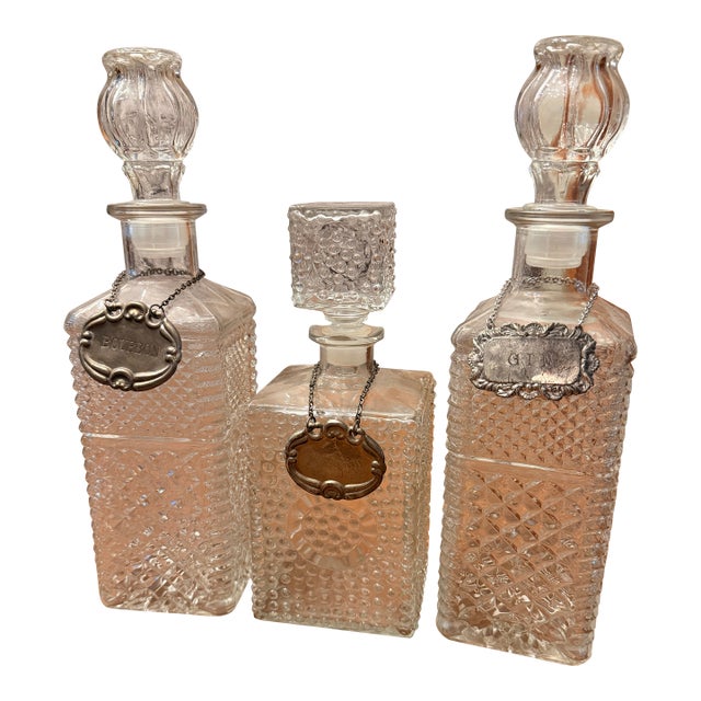 Mid 20th Century Crystal Liquor Decanters - Set of 3 For Sale