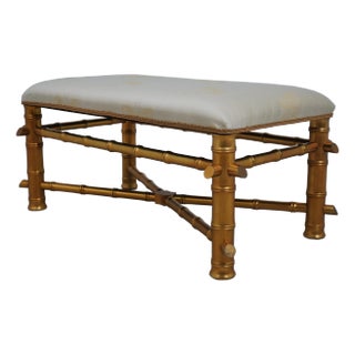 Decorator Newly Upholstered Gold Bamboo Form Bench For Sale